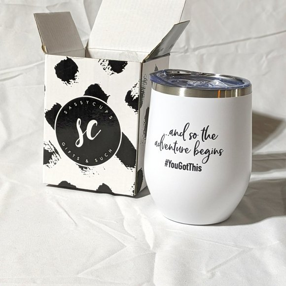Brand New - Let the Adventure Begin Sassy Cup Tumbler Set in Mint & White - Picture 1 of 10